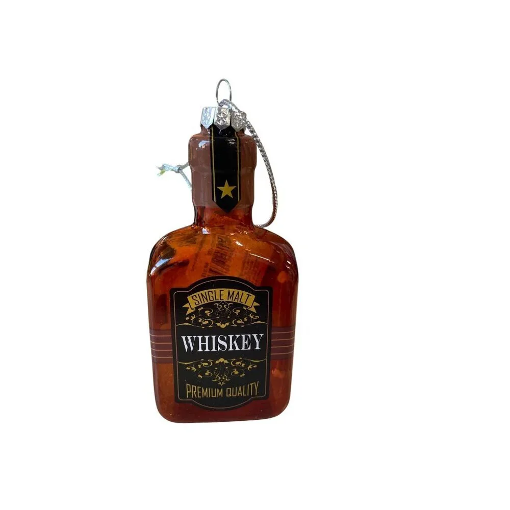 Glass Whiskey‎ Bottle Christmas Ornament Single Malt Premium Quality Brown Gold